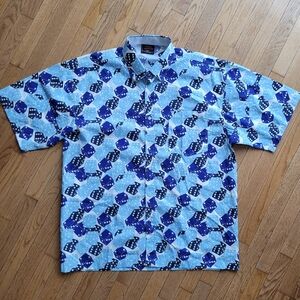 TOOL JEANS Blue Dice Shirt All Over Graphic Pattern Button Up Short Sleeve